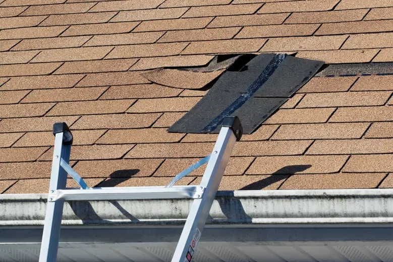 Roof repair work in progress